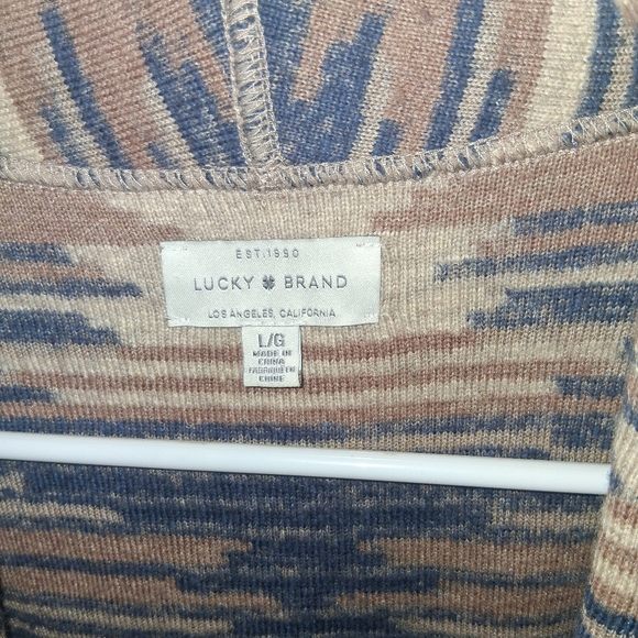 LUCKY BRAND Western Aztec fringed brushed knit  cardigan L - Picture 4 of 6